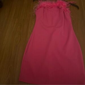 Pink Feather-Trim Mini Dress